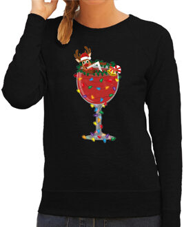 Bellatio Decorations Foute Kersttrui/sweater voor dames -met Rudolf - zwart - kerstcadeau 2XL