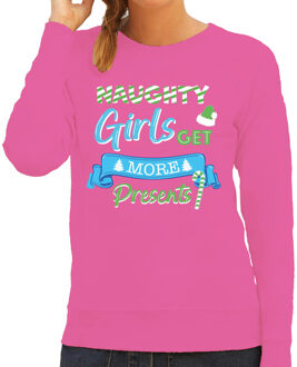 Bellatio Decorations Foute Kersttrui/sweater voor dames - naughty girls - roze - presents XS