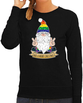 Bellatio Decorations Foute Kersttrui/sweater voor dames - Pride Gnoom - zwart - LHBTI/LGBTQ kabouter