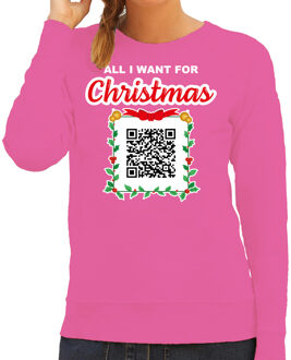 Bellatio Decorations Foute kersttrui/sweater voor dames - QR code - you naked/jij naakt - roze - kerstsweater M