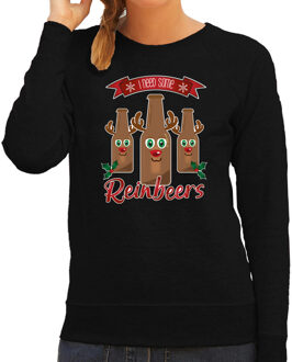 Bellatio Decorations Foute Kersttrui/sweater voor dames - Rudolf Reinbeers - zwart - rendier/bier
