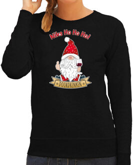 Bellatio Decorations Foute Kersttrui/sweater voor dames - Wijn kabouter/gnoom - zwart - Doordrinken
