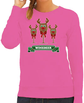 Bellatio Decorations Foute Kersttrui/sweater voor dames - winedeer - roze - wijn - rendier - Rudolf L