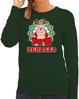 Bellatio Decorations foute Kersttrui/sweater voor dames - zendeer buddha - groen - rendier - boeddha XL - kerst truien