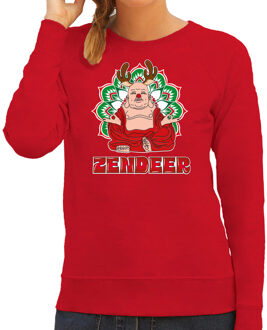 Bellatio Decorations foute Kersttrui/sweater voor dames - zendeer buddha - rood - rendier - boeddha XL - kerst truien