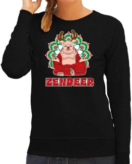 Bellatio Decorations Foute Kersttrui/sweater voor dames - zendeer buddha - zwart - rendier - boeddha - zen