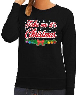 Bellatio Decorations Foute kersttrui / sweater voor dames - zwart -Take Me Its Christmas 2XL (44)