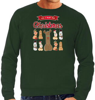 Bellatio Decorations Foute Kersttrui/sweater voor heren - All I want for Christmas - groen - piemel/penis XL