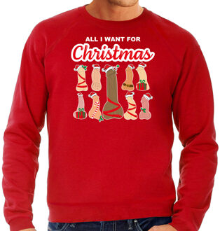 Bellatio Decorations foute kersttrui/sweater voor heren - All I want for Christmas - piemels - rood 2XL