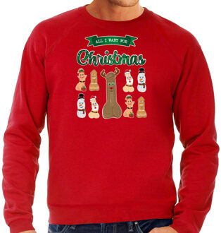 Bellatio Decorations Foute Kersttrui/sweater voor heren - All I want for Christmas - rood - piemel/penis S