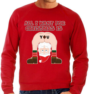 Bellatio Decorations Foute Kersttrui/sweater voor heren - All I Want is - rood - blote kont - kerstman 2XL