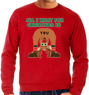 Bellatio Decorations Foute Kersttrui/sweater voor heren - All I Want is - rood - blote kont - rendier M