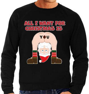 Bellatio Decorations Foute Kersttrui/sweater voor heren - All I Want is - zwart - blote kont - kerstman 2XL