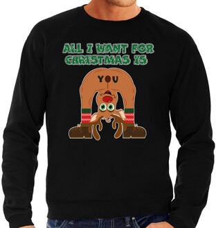 Bellatio Decorations Foute Kersttrui/sweater voor heren - All I Want is - zwart - blote kont - rendier
