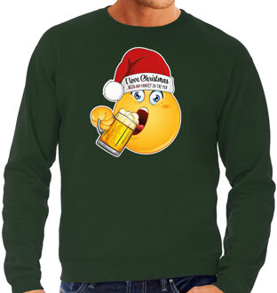 Bellatio Decorations Foute Kersttrui/sweater voor heren - bier - groen - grappig - emoji 2XL - kerst truien