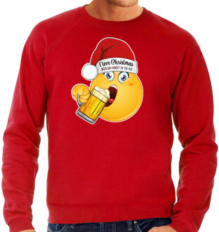 Bellatio Decorations Foute Kersttrui/sweater voor heren - bier - rood - grappig - emoji
