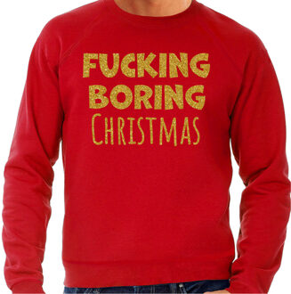 Bellatio Decorations Foute Kersttrui/sweater voor heren - Boring Christmas - rood - glitter goud 2XL