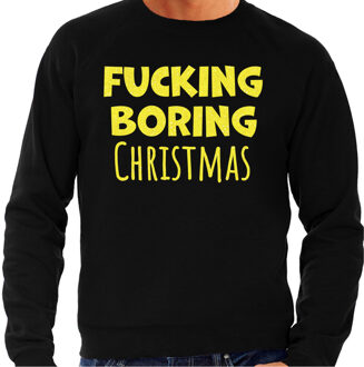 Bellatio Decorations Foute Kersttrui/sweater voor heren - Boring Christmas - zwart - glitter geel S