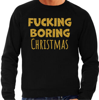 Bellatio Decorations Foute Kersttrui/sweater voor heren - Boring Christmas - zwart - glitter goud 2XL