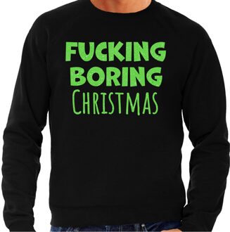 Bellatio Decorations Foute Kersttrui/sweater voor heren - Boring Christmas - zwart - glitter groen 2XL