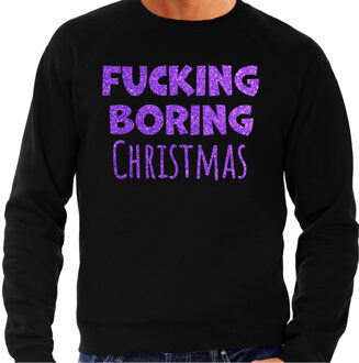 Bellatio Decorations Foute Kersttrui/sweater voor heren - Boring Christmas - zwart - glitter paars 2XL