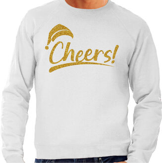 Bellatio Decorations Foute Kersttrui/sweater voor heren - cheers! - grijs - glitter goud - kerstfeest XL