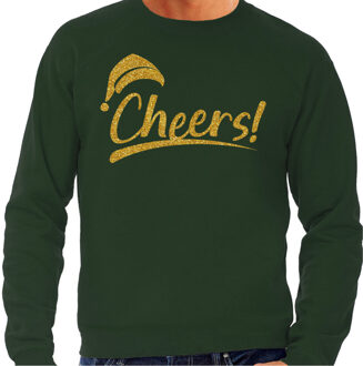 Bellatio Decorations Foute Kersttrui/sweater voor heren - cheers! - groen - glitter goud - kerstfeest