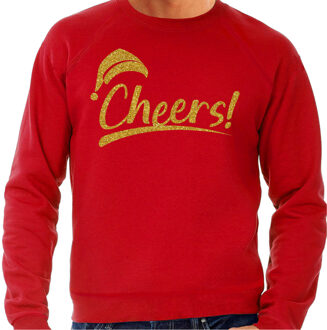 Bellatio Decorations Foute Kersttrui/sweater voor heren - cheers! - rood - glitter goud - kerstfeest 2XL