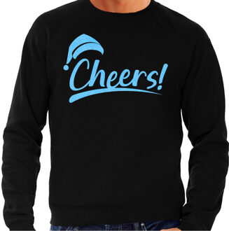 Bellatio Decorations Foute Kersttrui/sweater voor heren - cheers! - zwart - glitter blauw - kerstfeest