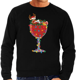 Bellatio Decorations Foute Kersttrui/sweater voor heren - cocktailglas met Rudolf - zwart S