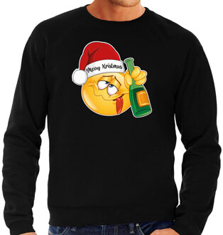 Bellatio Decorations Foute Kersttrui/sweater voor heren - Dronken - zwart - Merry Kristmus