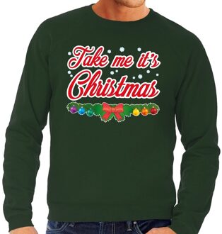 Bellatio Decorations Foute kersttrui / sweater voor heren - groen -Take Me Its Christmas 2XL (56)