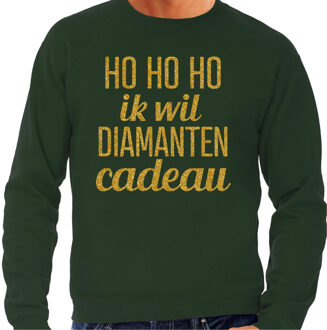 Bellatio Decorations Foute kersttrui/sweater voor heren - Hohoho diamanten cadeau - groen - glitter goud 2XL