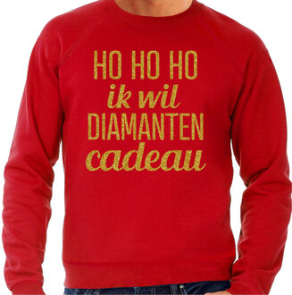 Bellatio Decorations Foute kersttrui/sweater voor heren - Hohoho diamanten cadeau - rood - glitter goud M