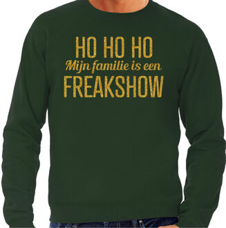 Bellatio Decorations Foute kersttrui/sweater voor heren - Hohoho freak show - groen - glitter goud 2XL