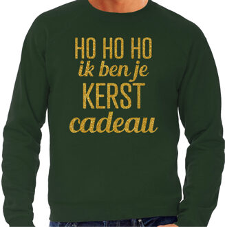 Bellatio Decorations Foute kersttrui/sweater voor heren - Hohoho kerst cadeau - groen - glitter goud XL
