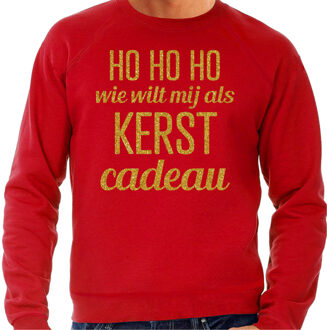 Bellatio Decorations Foute kersttrui/sweater voor heren - Hohoho kerst cadeau - rood - glitter goud 2XL