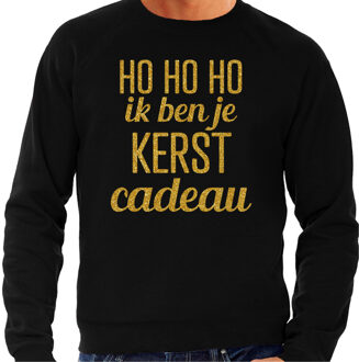 Bellatio Decorations Foute kersttrui/sweater voor heren - Hohoho kerst cadeau - zwart - glitter goud M