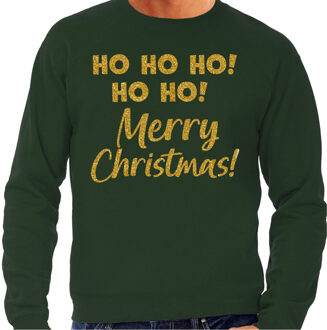 Bellatio Decorations Foute Kersttrui/sweater voor heren - hohoho Merry Christmas - groen - glitter goud S