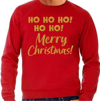 Bellatio Decorations Foute Kersttrui/sweater voor heren - hohoho Merry Christmas - rood - glitter goud 2XL