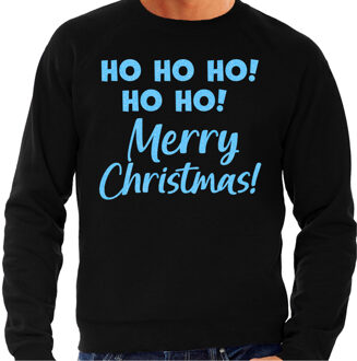 Bellatio Decorations Foute Kersttrui/sweater voor heren - hohoho Merry Christmas - zwart - glitter blauw 2XL