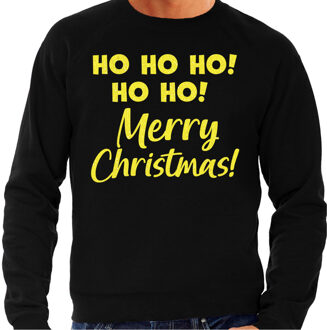 Bellatio Decorations Foute Kersttrui/sweater voor heren - hohoho Merry Christmas - zwart - glitter geel 2XL