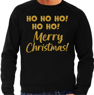 Bellatio Decorations Foute Kersttrui/sweater voor heren - hohoho Merry Christmas - zwart - glitter goud 2XL