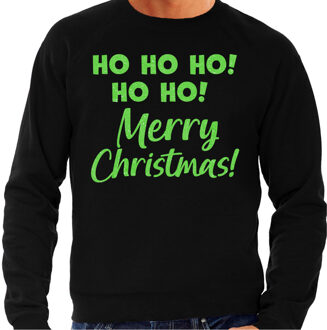 Bellatio Decorations Foute Kersttrui/sweater voor heren - hohoho Merry Christmas - zwart - glitter groen 2XL