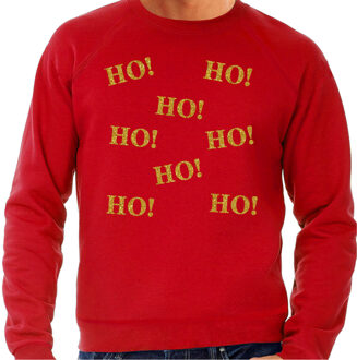 Bellatio Decorations Foute Kersttrui/sweater voor heren - hohohohoho - rood - glitter goud - Kerstfeest S