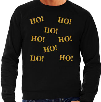Bellatio Decorations Foute Kersttrui/sweater voor heren - hohohohoho - zwart - glitter goud - Kerstfeest M