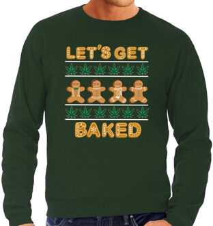 Bellatio Decorations Foute Kersttrui/sweater voor heren - Lets get baked - wiet - groen XL