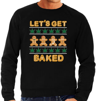 Bellatio Decorations Foute Kersttrui/sweater voor heren - Lets get baked - wiet - zwart S