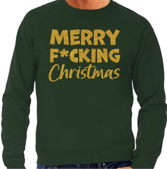 Bellatio Decorations Foute Kersttrui/sweater voor heren - Merry F*cking Christmas - groen - glitter goud