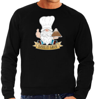 Bellatio Decorations Foute Kersttrui/sweater voor heren - Oliebollen bakker - zwart - Kerst kabouter/gnoom